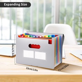 File Organiser, A4 Document Organiser 24 Pockets, Twill Expanding Accordion Filing Folders, File Storage Box with Lid, Labels and Clips