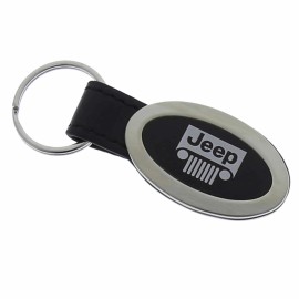 Jeep Grill Oval Leather Key Chain (Black)