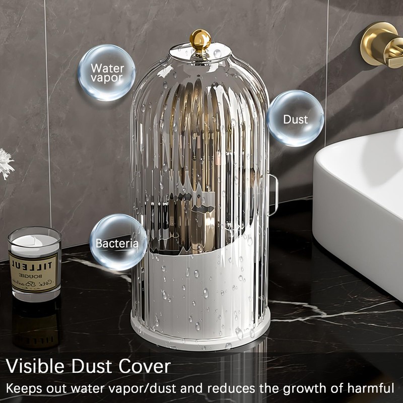 Wekity Toothbrush Holder with Sliding Lid, 360° Rotating Makeup Brush