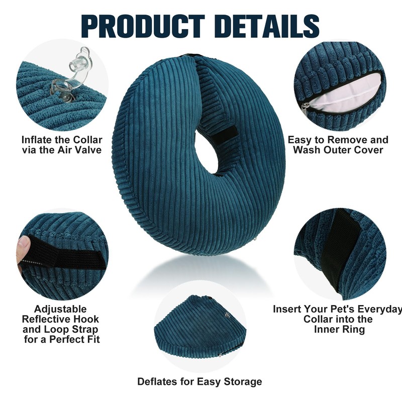 BINGPET Inflatable Dog Cone Collar Alternative After Surgery,Soft Recovery Cone
