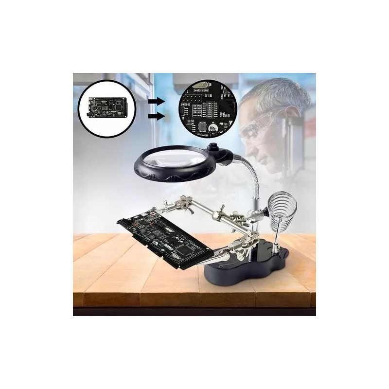 Lupa Con Led Pinza Base Para Cautín Reparacion Electrónicos
