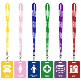6 Pieces Hall Pass Lanyards and School Passes Set, PVC Passes for School, Classrooms Hall, Library, Restroom, Office, Nurse, Teacher Supplies