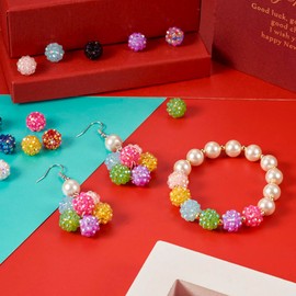 Fashewelry 96pcs Rhinestone Bubblegum Beads 12mm Disco Ball Beads AB Color Resin Round Gumball Beads for Beadable Pen Lanyards Keychain Bag Chain Jewelry Making