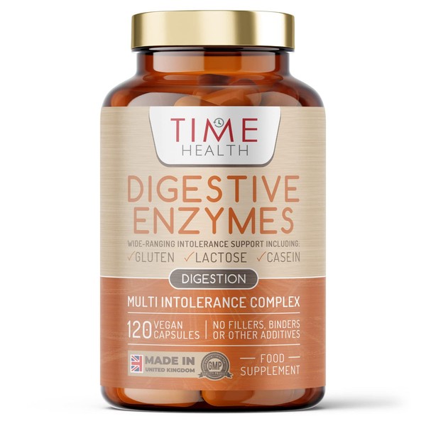 Digestive Enzymes – Comprehensive Food Intolerance Complex – Targets Multiple Intolerances Including Gluten, Lactose & Casein – 120 Capsules – UK Made – Zero Additives (120 Count (Pack of 1))