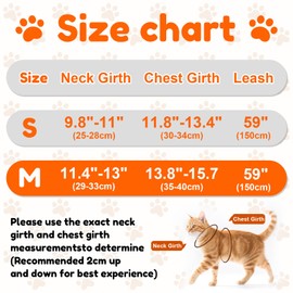 Mexgcom Cat Harness with Lead, Escape Proof, Soft Harness for Cat Chest Harness, Cat Dogs with 5 m / 16.4 Feet Cat Lead, Adjustable Cat Vest (M)