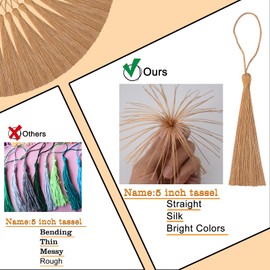 100 Pcs Silky Handmade Craft Tassels Trim Mini Pendant for DIY Cute Resin Bookmark, Jewellery Making, Key, Girl Earring, Keyring, Graduation Hat, Ribbon Sewing, Curtain, Home Decor (Champagne)