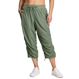 RBX Women's Plus Size Woven Lightweight Drawstring Capri Pant Basil 1X