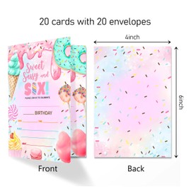 4x6 Sweet Sassy And Six Birthday Invitations, Ice Cream Party Birthday Invitations, 6th Birthday Decorations For Girls, Kids Birthday Invitations, 20 Cards with 20 Envelopes.(49) (six)