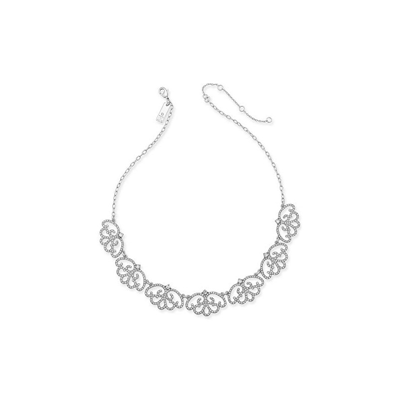 INC International Concepts I.N.C. Silver-Tone Pavé Openwork Collar Necklace, 16"