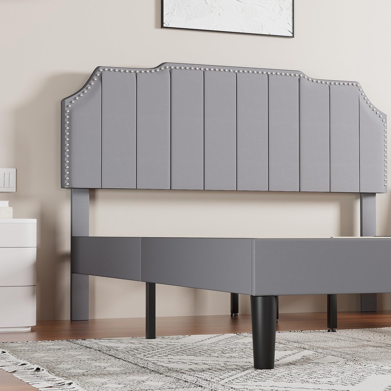 VECELO Queen Bed Frame Upholstered Platform with Tufted Adjustable Headboard/Mattress