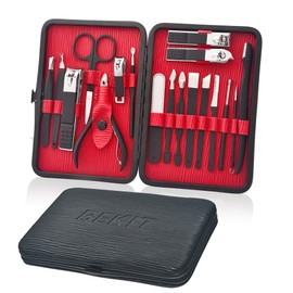 Bekit - Juego de manicura 18 en 1 de acero inoxidable, kit de pedicura profesional, kit de aseo para uñas, estuche de viaje B01, color negro