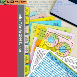 Index Tabs for 2026 NEC Code Book (Book not Included), 134 Printed NEC Tabs with 16 Blank Tabs, Color-Coded and Laminated, with Wire Chart & 2 Ohm's Law Stickers