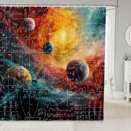 Feelyou - Cortina de ducha con ecuación matemática, 72 x 78 pulgadas, sistema solar Galaxy para niños, niñas, adolescentes, matemáticas, fórmula, biología, accesorios de baño