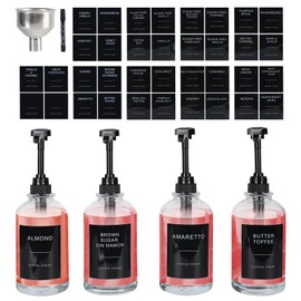 MSTCMZP Coffee Bar Accessories 4 Pack Coffee Syrup Dispenser for Coffee Bar,500ML Glass Coffee Syrup Pump Dispenser,Coffee Syrup Bottles with Labels (4pc black with black lables)
