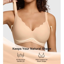 Seamless Wireless Bra for Women with Support - No Underwire Full Coverage Push Up Comfort Bras - Back Fat Smoothing No Wire Bralette for Womens - Padded Soft Lift Bralettes(Skin,L)