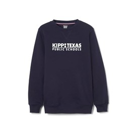 KIPP Texas Adult Long Sleeve Crewneck Fleece Sweatshirt, Middle School Navy, Small