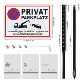 Private Parking Sign with Posts Aluminium 35 x 25 cm with Holes for Fence, Reflective Signs for Parking Sign Parking Prohibited Sign