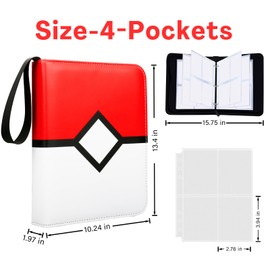 Card Binder with 4 Pockets with Zipper for 50 Pages, 400 Reversible Pocket Collector's Binder, Collector Card Album for MTG TCG Sports Cards Game Cards