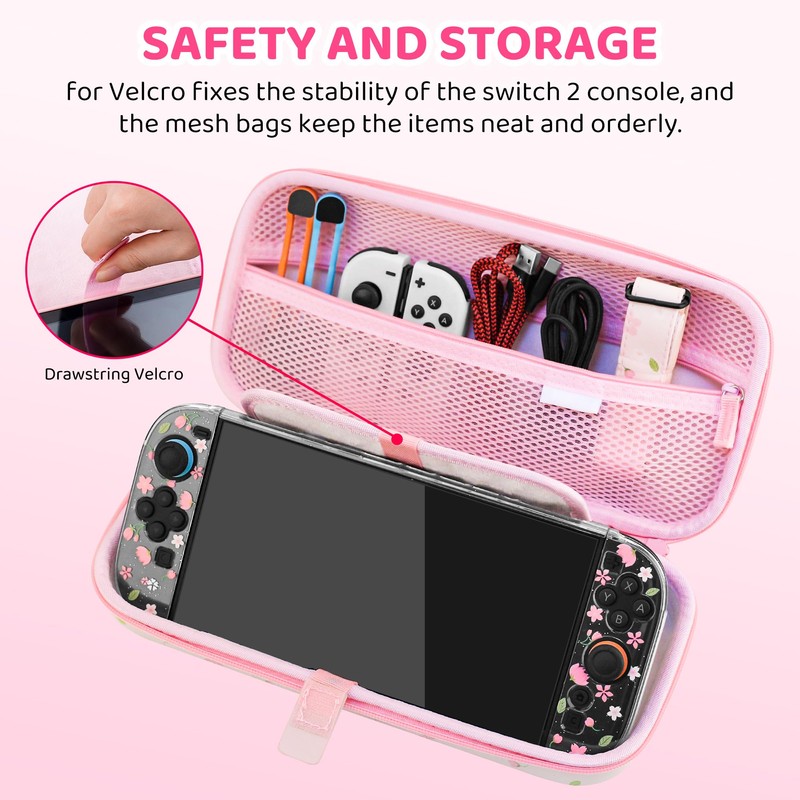 FUNDIARY Travel Carrying Case for Switch 2 with Pink Sakura