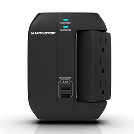 Monster Swivel Socket Wall Tap Surge Protector - Power Surge Protector with Wall Mount - Heavy Duty Protection with up to 6 AC and 2 USB Ports, Black, 6-Outlet with Swivel and 2 USB Ports