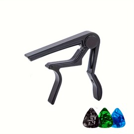 Premium Alloy Capo Quick Change Trigger Clamp for Guitar Banjo Ukulele with 3 Picks (Black)