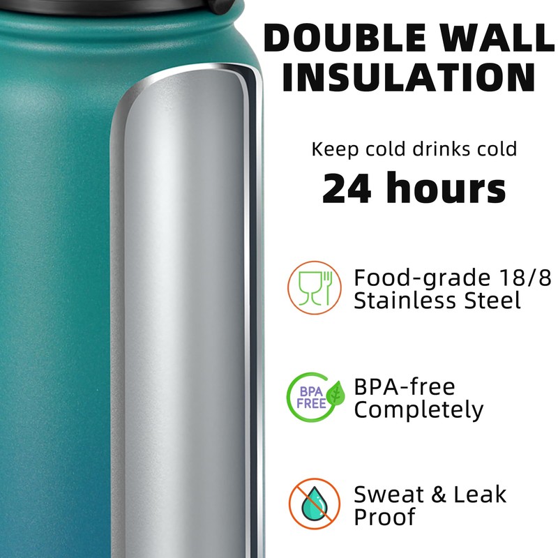 Fanhaw 24 oz Insulated Stainless Steel Water Bottle with Anti-Dust
