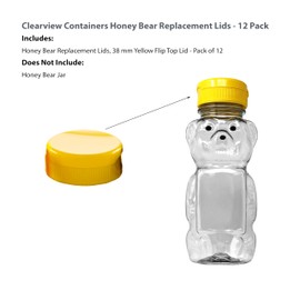 CLEARVIEW CONTAINERS - 12 Pack of Yellow Honey Bear Replacement Lids with Sealable Flip Top Lid (38mm Yellow Flip Top Lid - 12 Pack)