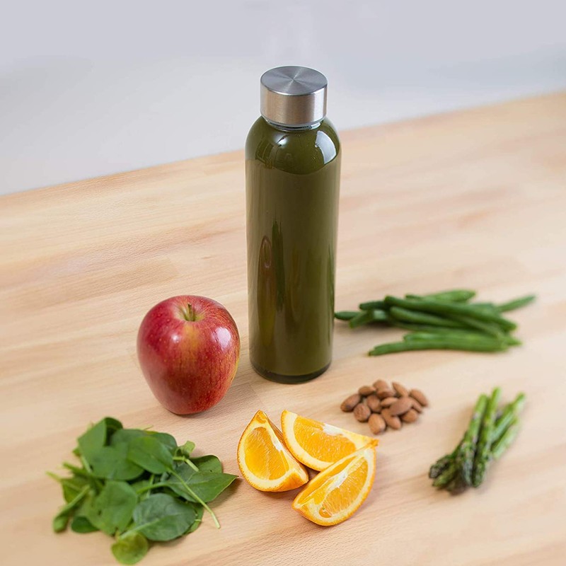 Encheng Glass Water Bottles,16oz Glass Drinking Bottle With Leakproof Stainless