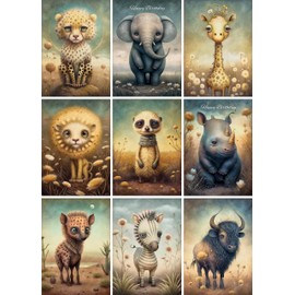 Savana Animals Greeting Cards - Pack of 9 Small A6 - Blank Inside