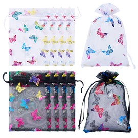 Craftdady 30 pcs Butterfly Organza Favor Bags Black White Drawstring Jewelry Gift Bags Colorful Butterfly Mesh Wedding Favor Bags for Makeup Jewelry Goodie Candy