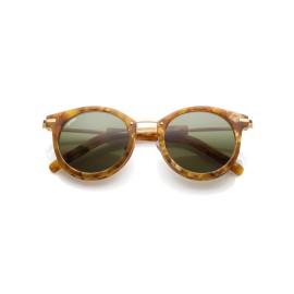 GLVSS Brand 'Rounder' Round Sunglasses Havana Tortoise Frame Green Tint Lens