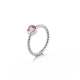 Precious Pieces Sterling Silver Twisted Rope Band Baby Ring with Pink CZ Heart for Babies, Infants, Toddlers, Kids, and Little Girls (Size 2)