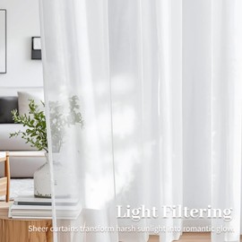 LumiLoom 2 Panels Sheer Curtains 108 Inches Long, Rod Pocket Sheer Voile Window Drapes for Living Room, Bedroom, Light Filtering Decorative White Curtains, 52" W x 108" L