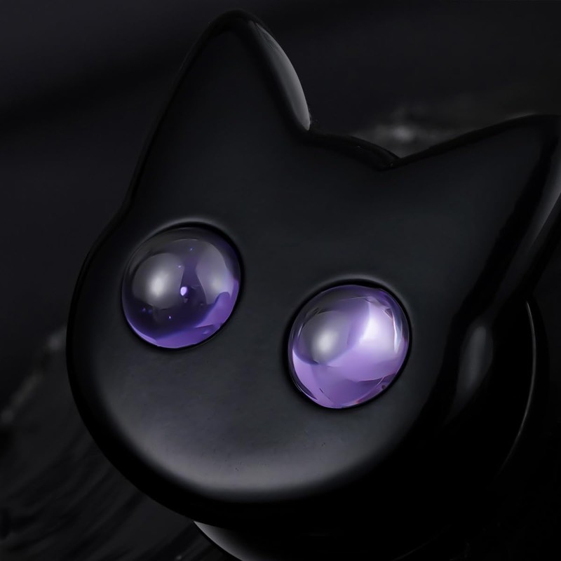 COOEAR Black Cat Ear Gauges, Unique Cartoon Ear Plugs, Stainless