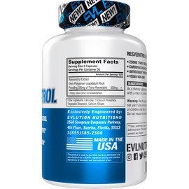 Evlution Anti Aging Trans Resveratrol Supplement Nutrition Super Antioxidant Supplement with 250mg Trans-Resveratrol from Resveratrol 500mg Japanese Knotweed Extract for Immune and Heart Health