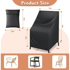 Cozary Garden Chair Cover, 64 x 64 x 70/120 cm, Waterproof Cover Garden Chairs, 210D Oxford Anti-UV Protective Cover for Garden Chairs - Black