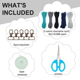 INFUNLY 5 Sets DIY Macrame Wristlet Keychain Kit Boho Wristlet Lanyard Kit for Beginners Macrame Colorful Wristlet Keyring Kits with Instruction Handmade Cotton Cord Knotting Kit for Car Key Bag Charm