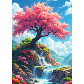 DPHERO DIY Tree of Life Diamond Painting Kits Pictures for Adults Beginners, 5D Waterfall Diamond Painting Set, DIY Round Stones Diamond Art Kits, Flowers Diamond Art for Home Decor 30 x 40 cm