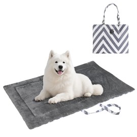 Waterproof Portable Dog Settle Mat, 80 x 60 CM Foldable Dog Travel Mat, Washable Camping Dog Bed for Car Boot, Small Roll Up Pet Mat, Grey Wave