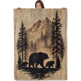 Wanoryer Mountain Bear Family Blanket, Comfy & Warm Flannel Bears Silhouettes Throw Blanket for Couch, Gifts for Men Adults Kids, Soft Fuzzy Lightweight Travel Bed Blankets for Decor 50"×60"