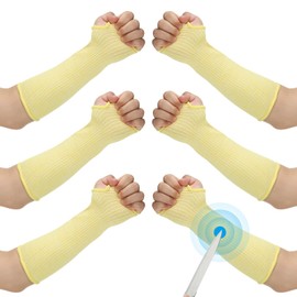 PATIKIL 14 Inch Cut Resistant Sleeve, 3 Pairs Arm Safety Protectors Sleeves with Thumb Hole Level 5 Protection Forearm Guard Sleeves for Thin Skin and Bruising, M, Yellow