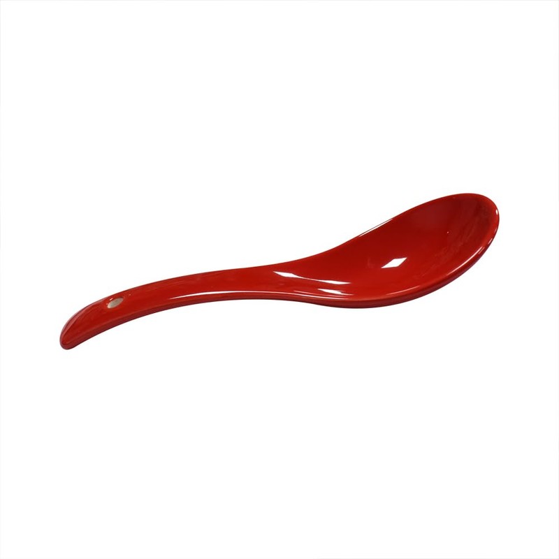Xmomx 6 pcs Red Soup Spoon Round-Bottom Asia Porcelain Ceramic