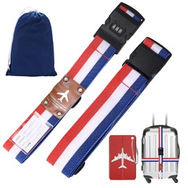 Pack of 2 Suitcase Strap Suitcase Strap with Combination Lock, Adjustable Suitcase Luggage Straps, Luggage Strap, Name Tag, Luggage Strap for Secure Closing