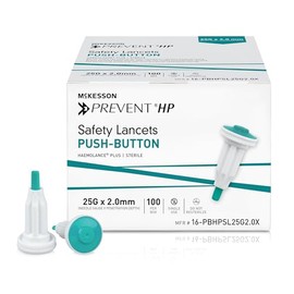 McKesson Prevent HP Safety Lancet, Retractable, Pressure-Activated Finger Device, Sterile - Ideal for Blood Testing - Single Use, 25 Gauge, 2.0 mm Depth, 100 Count, 1 Pack
