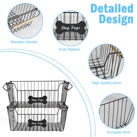 Lolytama Dog Toy Basket, Iron Wire Dog Toy Bin, Mesh Wire Basket with Wooden Handles, Chew-Proof Dog Food Toy Storage Container, Black Sturdy Dog Basket for Dog Leash,Collar,Dog Toy,Snacks