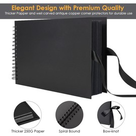 DIY Photo Album, Scrapbook, 60 Black Pages, Photo Book for Gluing, DIY Gift, Scrapbooking Set for Baby, Family, Anniversary, Birthday, Valentine's Day, Wedding, Black