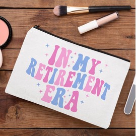 NMPCreativeStore In My Retirement Era Makeup Bag - Officially Retired Cosmetic - Police Retirement Gifts - Retired Teacher Gifts - Makeup Bag Retirement Gifts For Women, 7”x9.8”, White