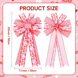 Valentine Tree Topper Bow with Pink Love Heart Valentines Burlap Wreath Bow for Front Door Home Decor Wedding Anniversary Proposal Party Decor(11" x 20"