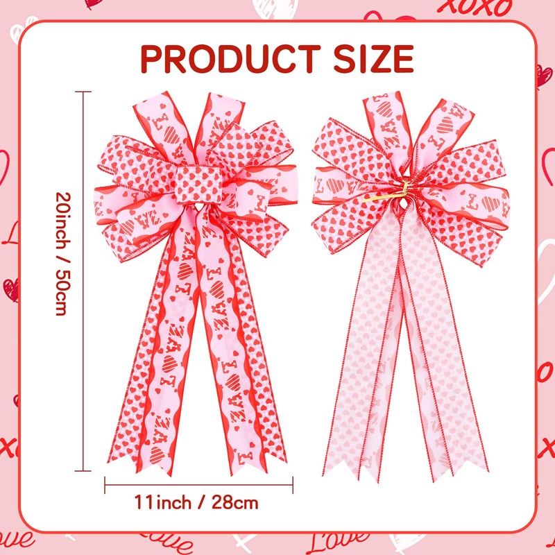 Valentine Tree Topper Bow with Pink Love Heart Valentines Burlap