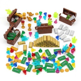 General Jim's Treasure Chest - Bloques de gemas de cofre de joyas, gemas, diamantes, barra de oro de lingotes y cristales, bloques de construcción de dinero en efectivo de 100 dólares para